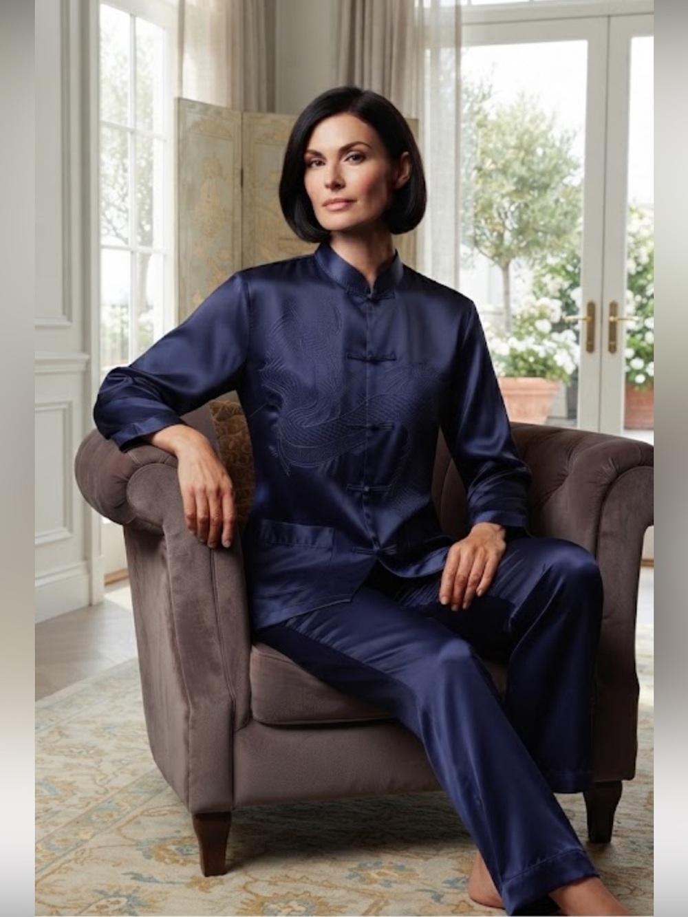NWOT Chinese Blue Satin Dragon Mandarin Pajamas